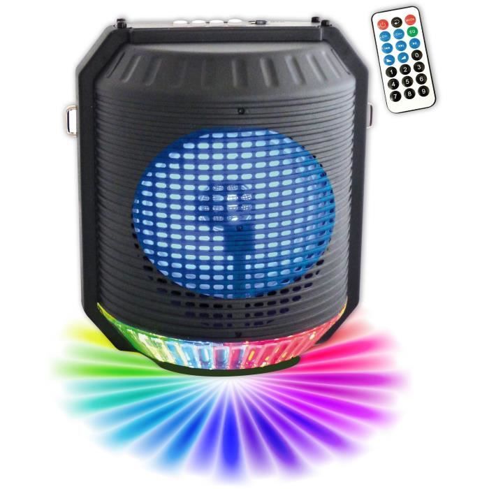 INOVALLEY HP74BTH - Enceinte lumineuse karaoké Bluetooth 20W - Lumiere LED multicolore - Port USB, Radio FM, Entrée micro, Aux-In