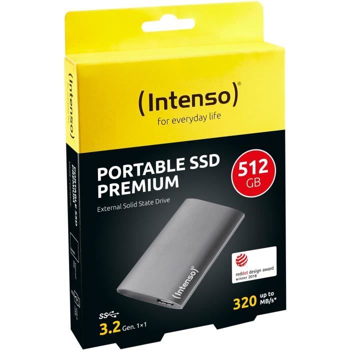 Disque dur SSD externe - INTENSO - PREMIMUM - 512Go - Gris