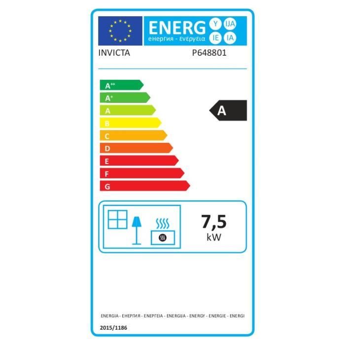 Poele a bois en acier INVICTA Borée - Puissance optimale: 7,5 kW - Max: 10 kW - Bûches 40 cm max, Ecodesign - Noir