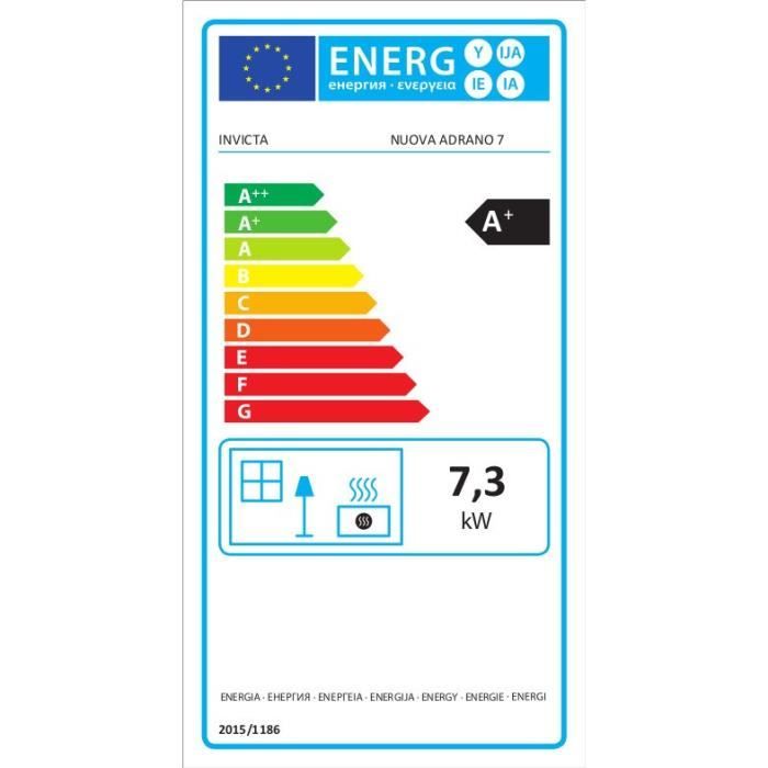 Poele a granulés INVICTA Adrano - 7,3 kW - Rendement 88,7% - Noir