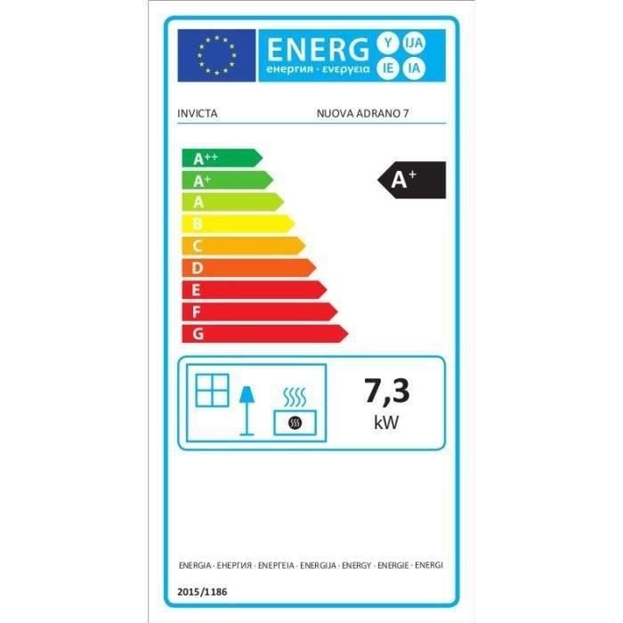 Poele a granulés INVICTA Adrano - 7,3 kW - Rendement 88,7% - Gris