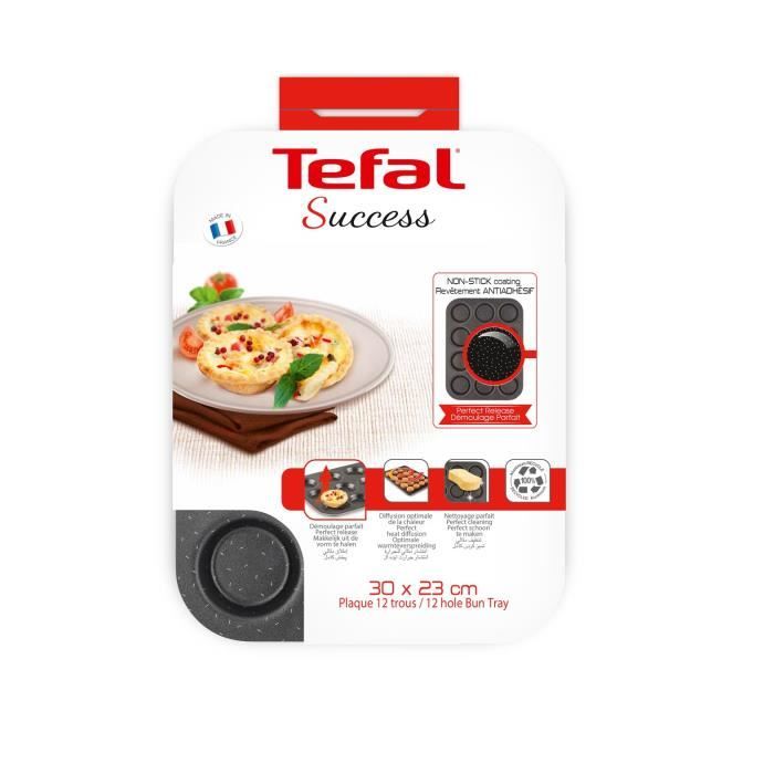 TEFAL Success Plaque 12 trous 23x30 cm, Revetement antiadhésif, Fabriqué en France, Tabac J1602802