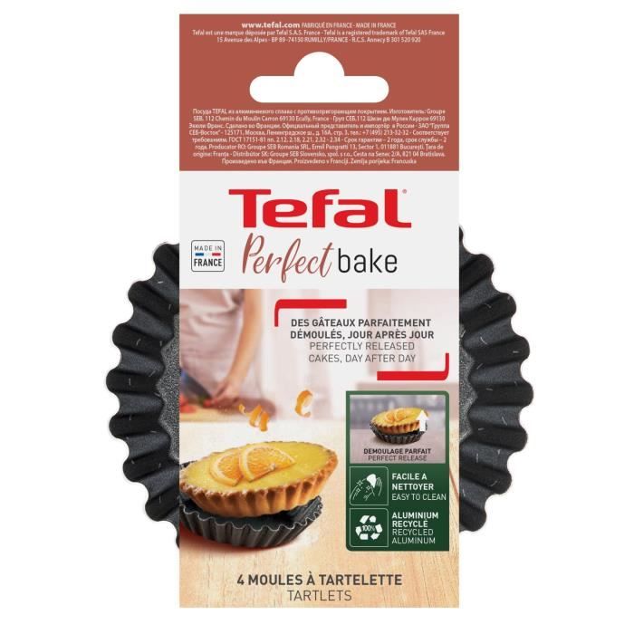 TEFAL Success Lot de 4 mini moules tartelettes 11 cm, Revetement antiadhésif, Fabriqué en France, Tabac J1608102