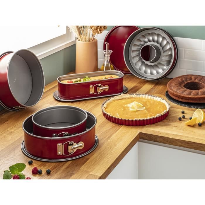 TEFAL Delibake Moule a charniere 27 cm, Acier carbone, Démoulage facile, Rouge J1641414