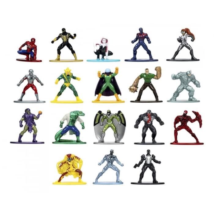 Coffret Spiderman - 18 figurines 4cm en métal - Personnages de l'univers Spiderman