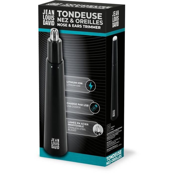 Tondeuse nez-oreilles - Jean Louis David - Lames en acier inoxydable - Batterie Lithium-Ion - Waterproof IPX7