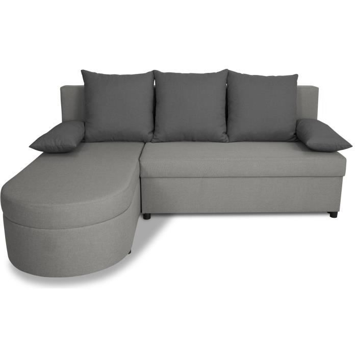 Canapé d'angle convertible réversible 3 places JEN - Tissu Gris - Style contemporain - L196 x H88 x P159 cm