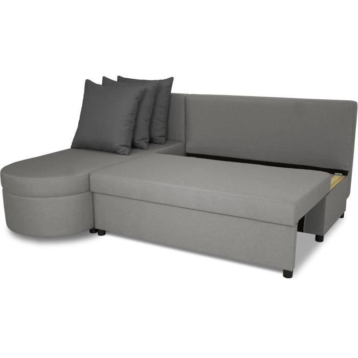 Canapé d'angle convertible réversible 3 places JEN - Tissu Gris - Style contemporain - L196 x H88 x P159 cm