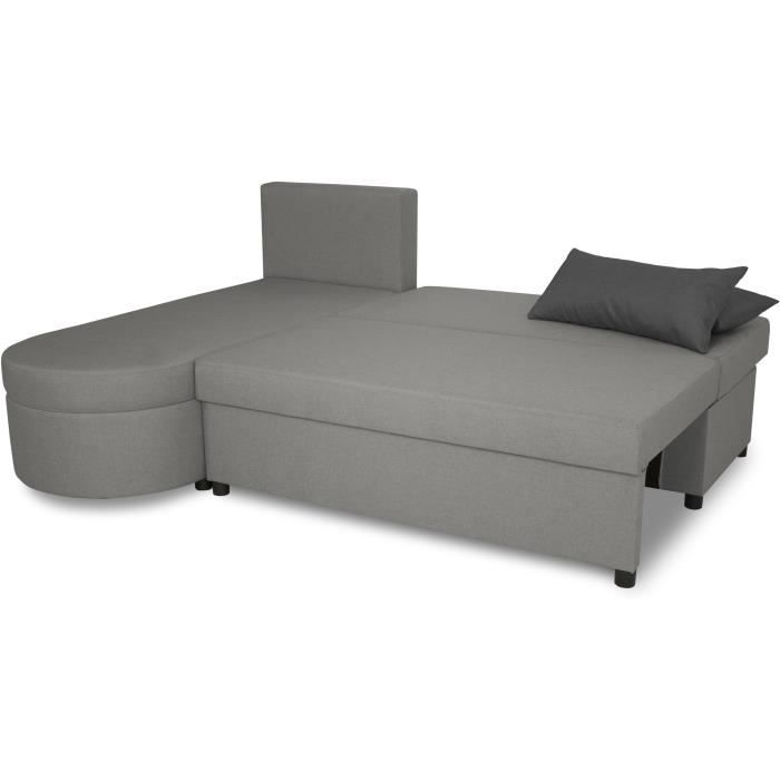 Canapé d'angle convertible réversible 3 places JEN - Tissu Gris - Style contemporain - L196 x H88 x P159 cm