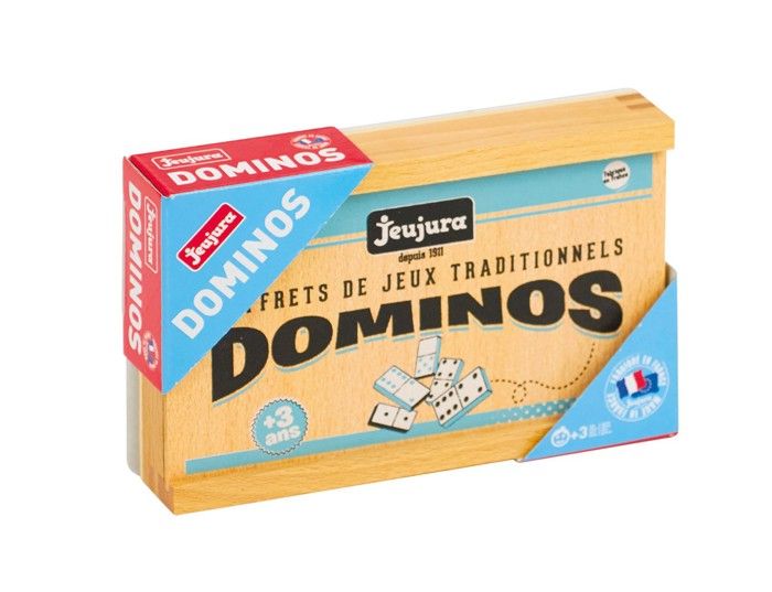 JEUJURA - Jeu de Dominos en Bois - Coffret en Bois - Garçon et Fille - A partir de 3 ans