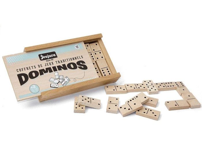 JEUJURA - Jeu de Dominos en Bois - Coffret en Bois - Garçon et Fille - A partir de 3 ans