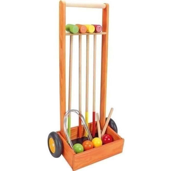 Jeu de croquet en bois pour enfants - JEUJURA - 4 joueurs - Chariot en bois