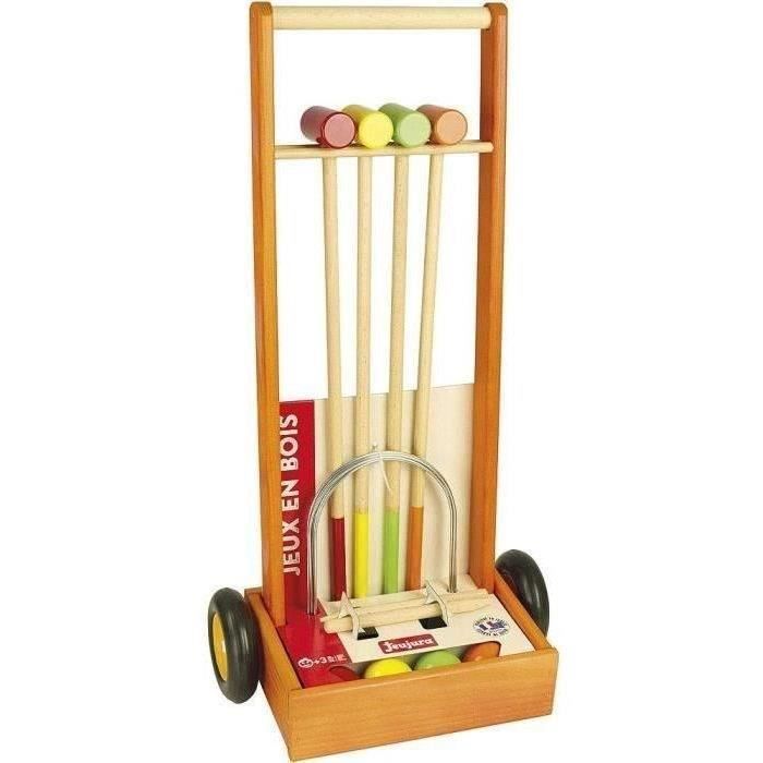 Jeu de croquet en bois pour enfants - JEUJURA - 4 joueurs - Chariot en bois