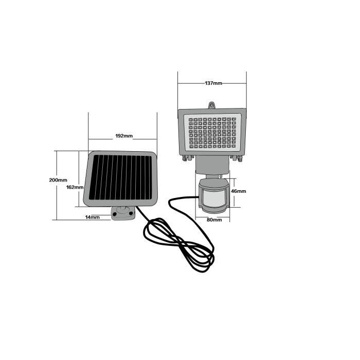 GALIX Spot solaire tres éclairant avec détecteur de présence - 80 LED - Noir