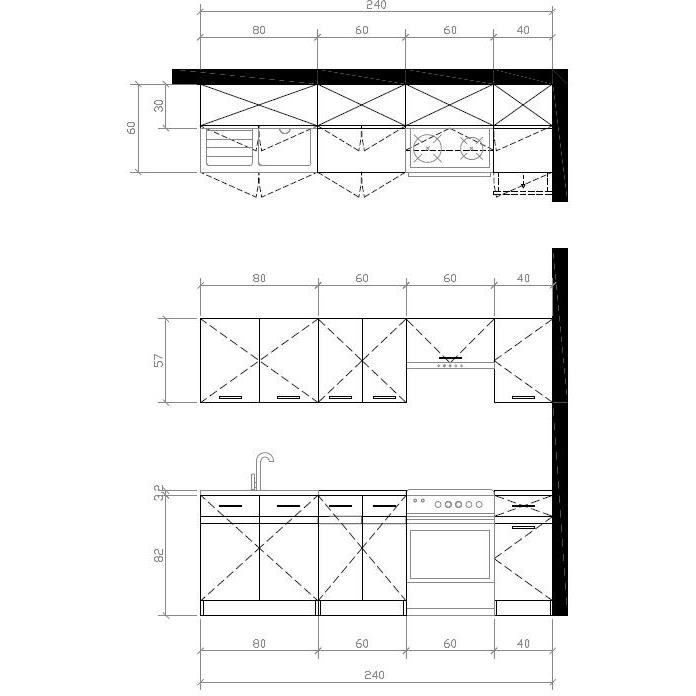 JUNONA Cuisine complete 240cm - 7 élements - Plan de travail inclus - Blanc brillant