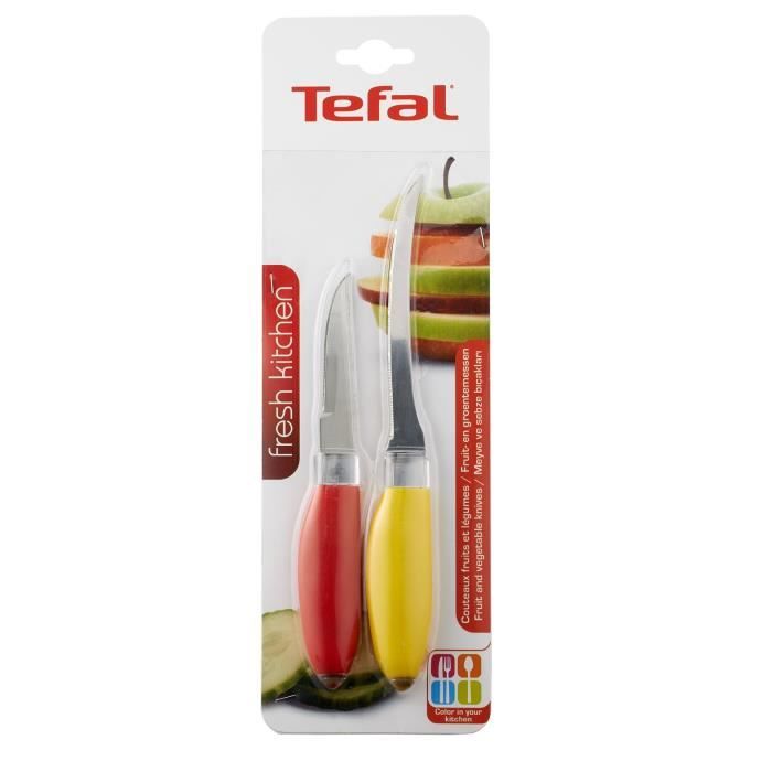 TEFAL Fresh Kitchen Set de 2 couteaux pour fruits et légumes, Lame acier inoxydable, Nettoyage facile, design ergonomique K0612314