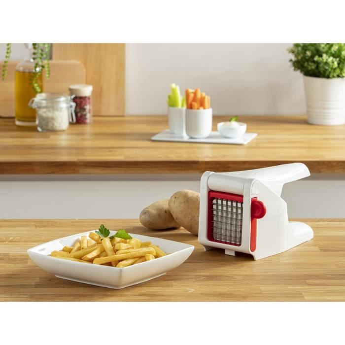 MOULINEX Coupe frites et légumes manuel, Large grille 7x7 cm, Lames inox, Excellente prise en main, Robuste, Blanc/Rouge K1015414