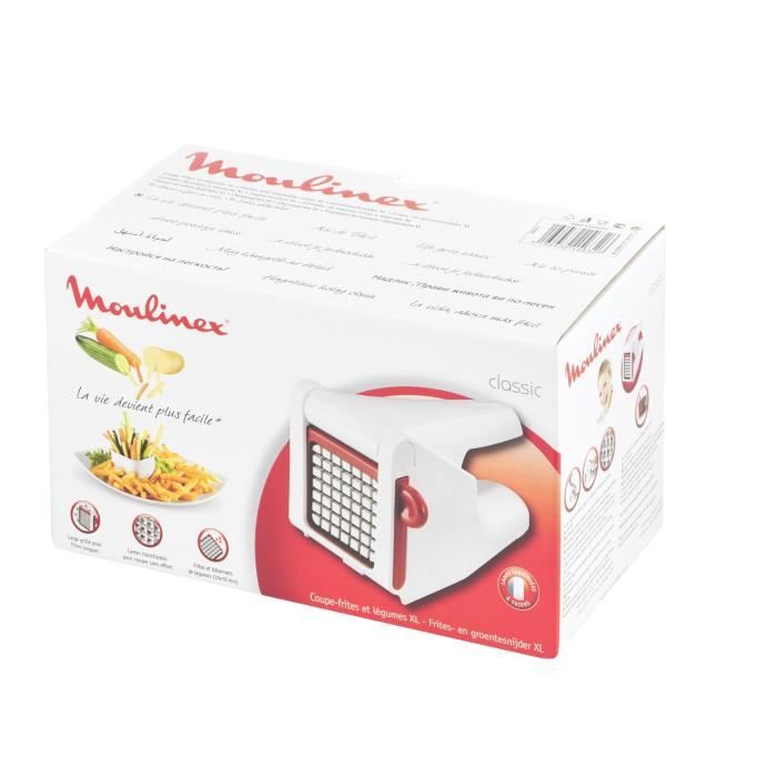 MOULINEX Coupe frites et légumes manuel, Large grille 7x7 cm, Lames inox, Excellente prise en main, Robuste, Blanc/Rouge K1015414