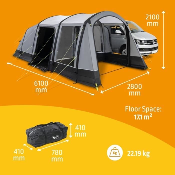 Auvent pour fourgon - KAMPA - Touring Air RH - Grand espace, fenetres larges, ventilations moustiquaires, chambre 4 personnes, multi