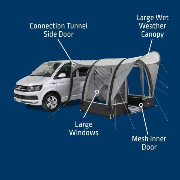 Auvent gonflable pour van - KAMPA - Sprint Air - Matériau Weathershield 68D, armature Kampa AIR, espace compact, entrée pluie