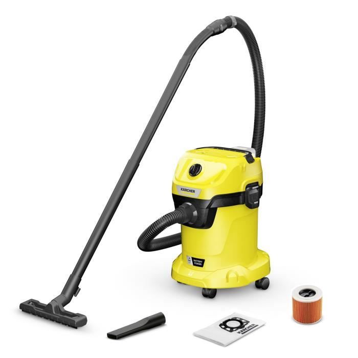 Aspirateur eau et poussieres sans fil KARCHER WD3-18 V-17/20 - Jaune et noir - Plastique - (sans batterie ni chargeur)