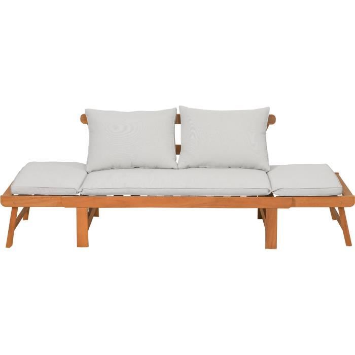 Banquette de jardin convertible en bois d'acacia - 2 places - Avec coussins - KAYDA - Gris clair