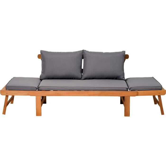 Banquette de jardin convertible en acacia FSC - 2 places - Avec coussins - KAYDA - Gris foncé