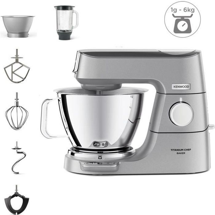 KENWOOD KVC85.124.SI - Robot pâtissier Titanium Chef Baker - 2 bols en inox 3,5L et 5L - Balance intégrée 6kg - Blender 1,8L -