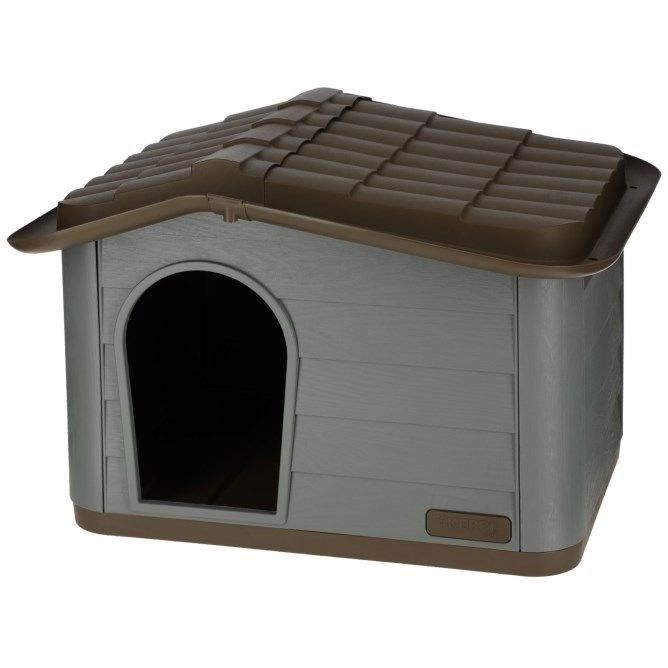 KERBL Niche extérieure en plastique pour chats ou chien Taille M -  75 x 59 x 55 cm- Gris et marron -