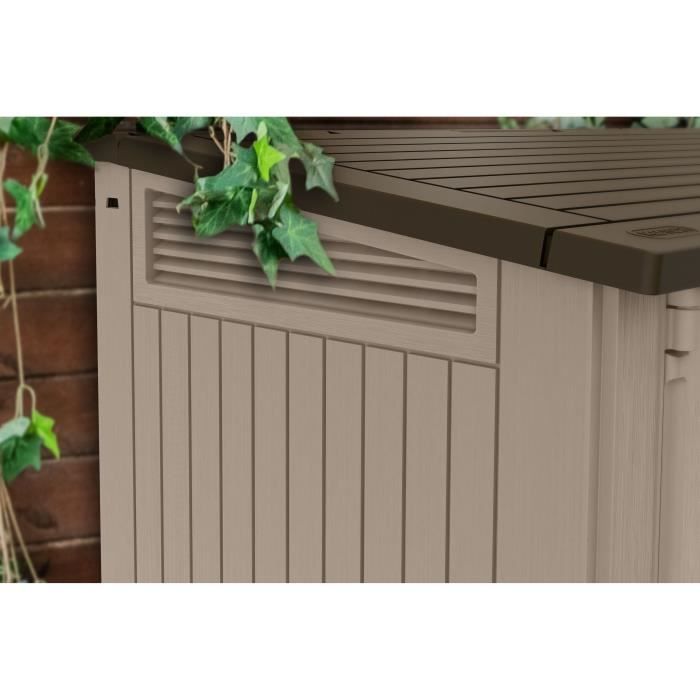 KETER - Coffre de rangement extérieur en résine 880 litres Beige et marron- Malle de jardin sans vérins