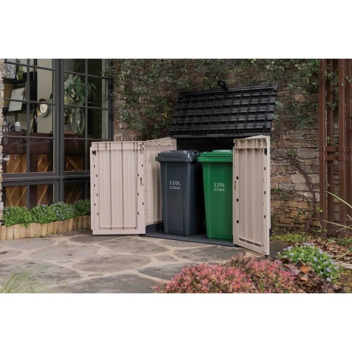 KETER - Coffre de rangement extérieur en résine 880 litres Beige et marron- Malle de jardin sans vérins