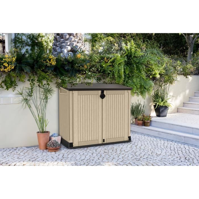 KETER - Coffre de rangement extérieur en résine 880 litres Beige et marron- Malle de jardin sans vérins