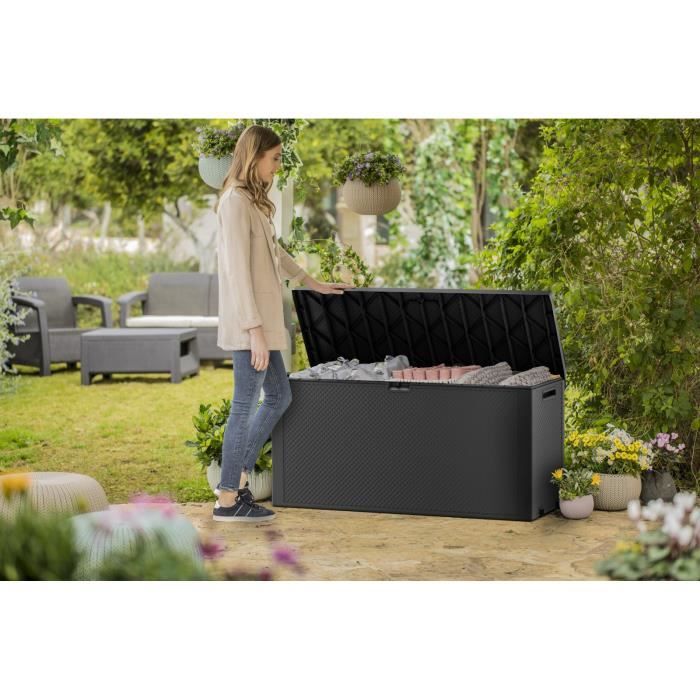 KETER - Coffre de rangement extérieur en résine 270 litres Gris - Malle de jardin Emily