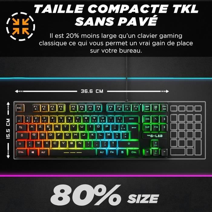 Clavier Gamer - The G-Lab - KEYZ CAESIUM TKL - RGB - Filaire - Azerty - Noir