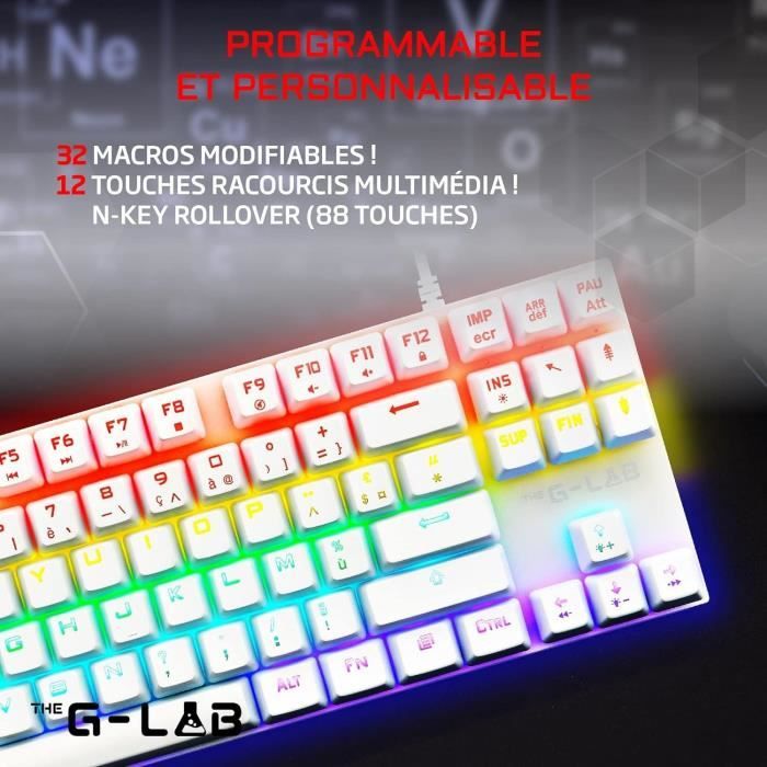 Clavier Gamer - The G-Lab - KEYZ MERCURY TKL - Mécanique (Switch Rouge) - Rainbow - Filaire - Azerty - Noir