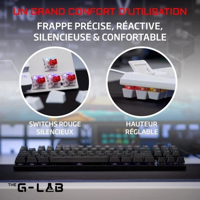 Clavier Gamer - The G-Lab - KEYZ MERCURY TKL - Mécanique (Switch Rouge) - Rainbow - Filaire - Azerty - Noir