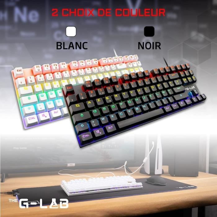 Clavier Gamer - The G-Lab - KEYZ MERCURY TKL - Mécanique (Switch Rouge) - Rainbow - Blanc