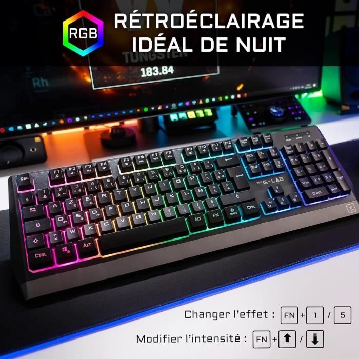 Clavier Gamer - The G-Lab - KEYZ TUNGSTEN - Sans Fil - Rainbow - Azerty - Noir