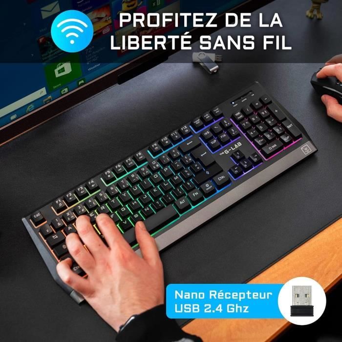 Clavier Gamer - The G-Lab - KEYZ TUNGSTEN - Sans Fil - Rainbow - Azerty - Noir