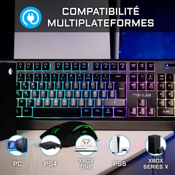 Clavier Gamer - The G-Lab - KEYZ TUNGSTEN - Sans Fil - Rainbow - Azerty - Noir