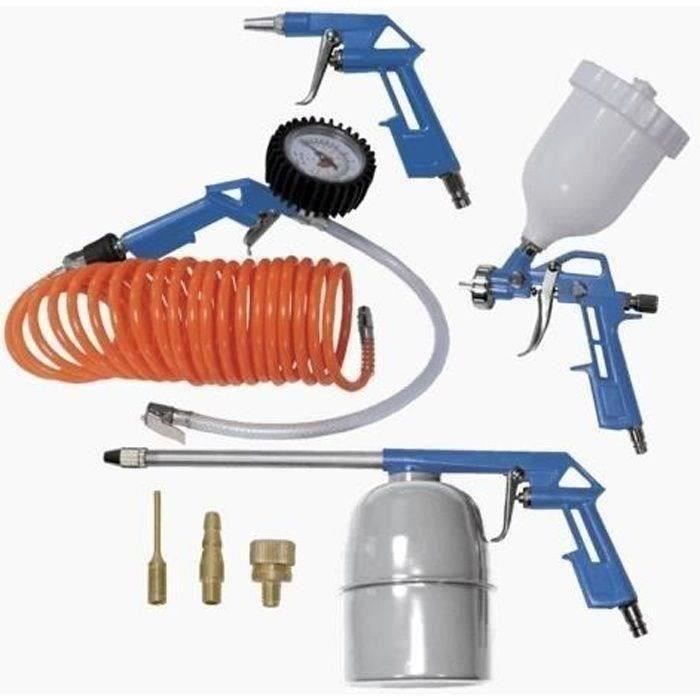 Ensemble de 8 accessoires a air comprimé SCHEPPACH (pistolet a peinture, pistolet pneumatique, soufflette et tuyau 5m)