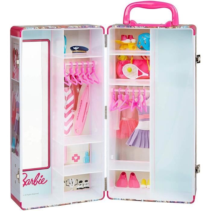 Mallette Armoire Barbie - Klein - Pour Vetements et Accessoires de Poupées - Rose et Multicolore