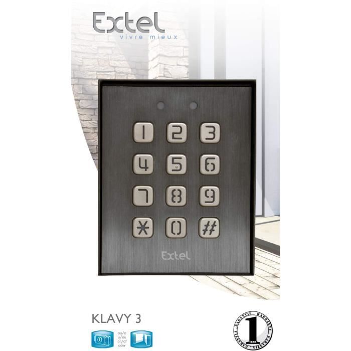 Clavier de codage filaire pour motorisation KLAVY 3 - EXTEL - En saillie - Touches rétroéclairées - Gris