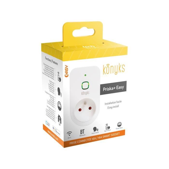 Prise connectée WiFi +BT, 16A, 3680W, compteur de consommation - Konyks Priska+ Easy