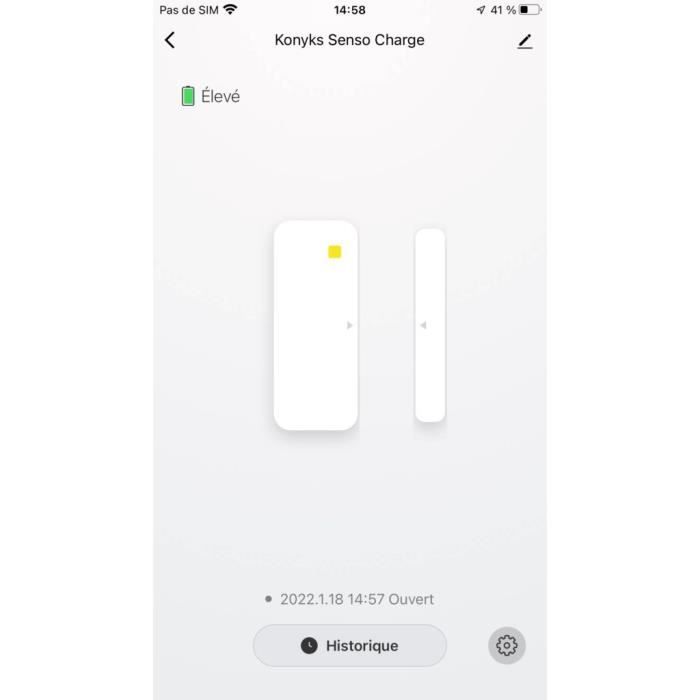 Konyks Senso Charge 2 - Détecteur d'ouverture Wi-Fi sur batterie pour porte et fenetre, autonomie 1 an, notifications Smartphone