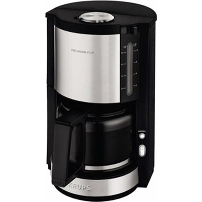 KRUPS Cafetiere filtre électrique 1,25L, Machine a café Pro Aroma Plus, 15 tasses, Noir Inox KM321010