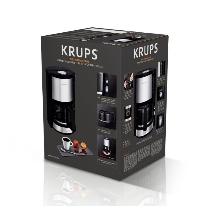 KRUPS Cafetiere filtre électrique 1,25L, Machine a café Pro Aroma Plus, 15 tasses, Noir Inox KM321010