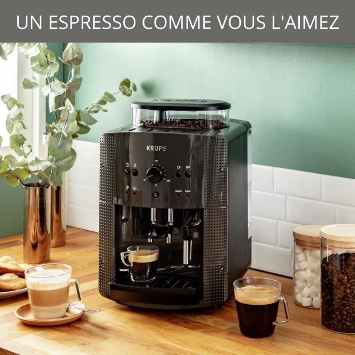 KRUPS Machine a café broyeur grain, Mousseur de lait, 2 tasses espressos simultané, Nettoyage automatique, Essential grise YY5149FD