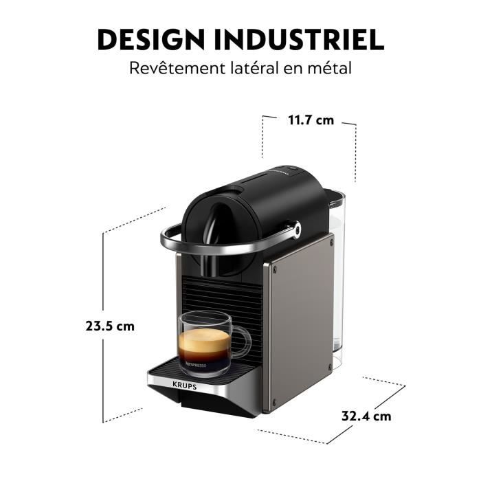 NESPRESSO KRUPS Pixie Machine a café dosette ou capsule, 19 bars, réservoir 0.7 L, Titane YY5290FD