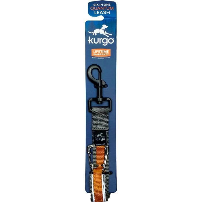 Laisse mains libres - KURGO - QUANTUM - 6 positions - 120 a 180 cm - Orange